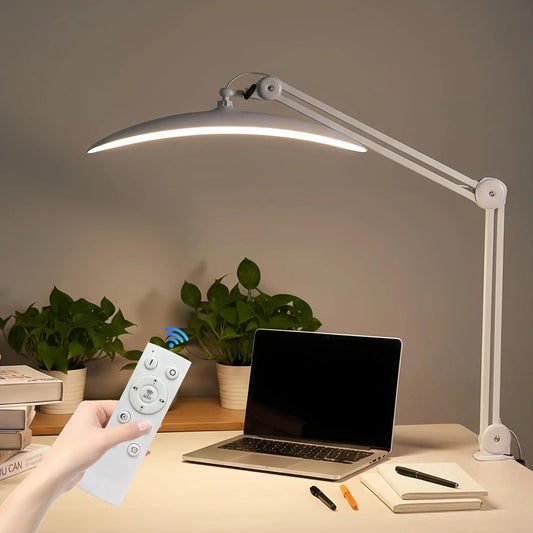 Upgraded 22" LED Desk Lamp with Clamp, 48W CCT Dimmable Home Office Lighting, Remote & Touch Control Swing Arm Task Light for Reading, Study, Drafting, Nail Art & Crafts, White