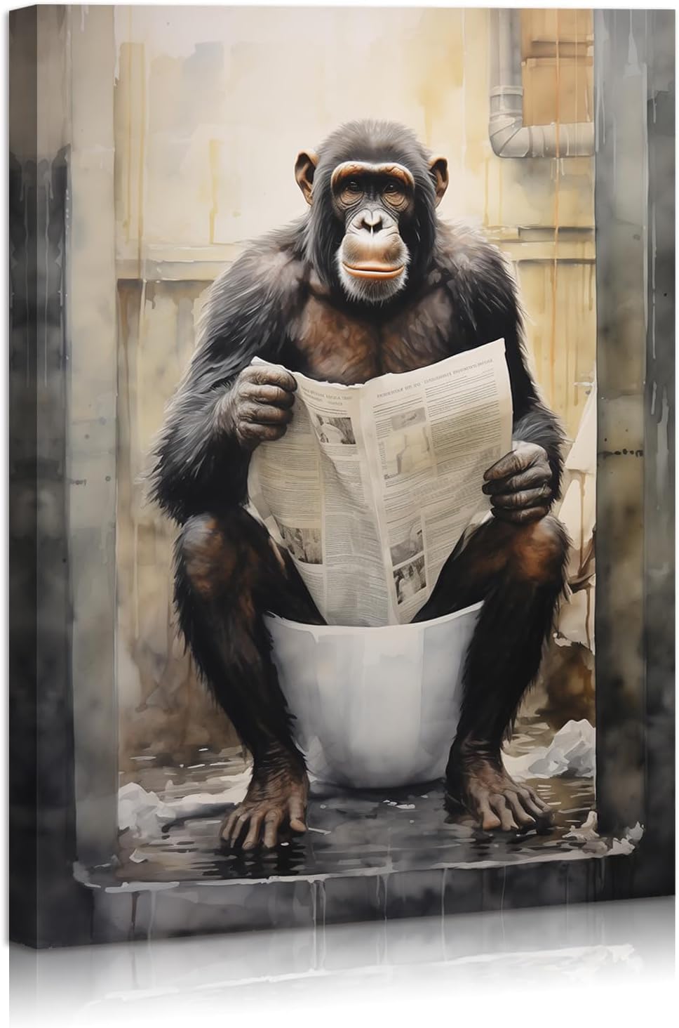 Chimpanzee Framed Wall Art Funny Monkey Reading Newspaper Print Animal Lover Black and WhiteDecor for Bedroom Bathroom Modern Home Office Decoration Framed Ready to Hang 12"x16"
