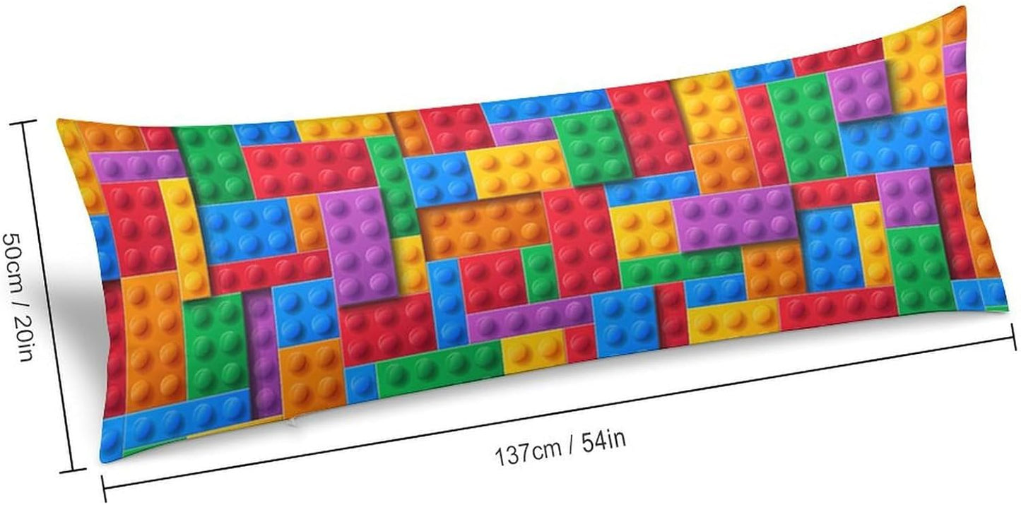 Building Blocks Body Pillow Cover Building Blocks Patterns Long Pillowcase with Zipper Colorful Bricks Printed Soft and Cozy Full Body Pillow Case Decorative for Room Bedroom Couch 20x54
