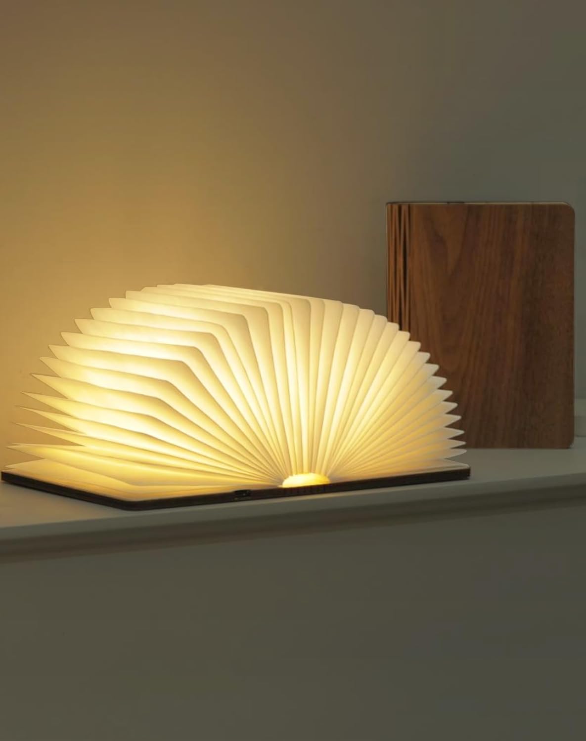 5.7 Inch Wooden Book Lamp - Portable Folding LED Book Light for Reading, Home & Library Decor, Unique Gift for Book Lovers, Magnetic Night Light (Walnut)