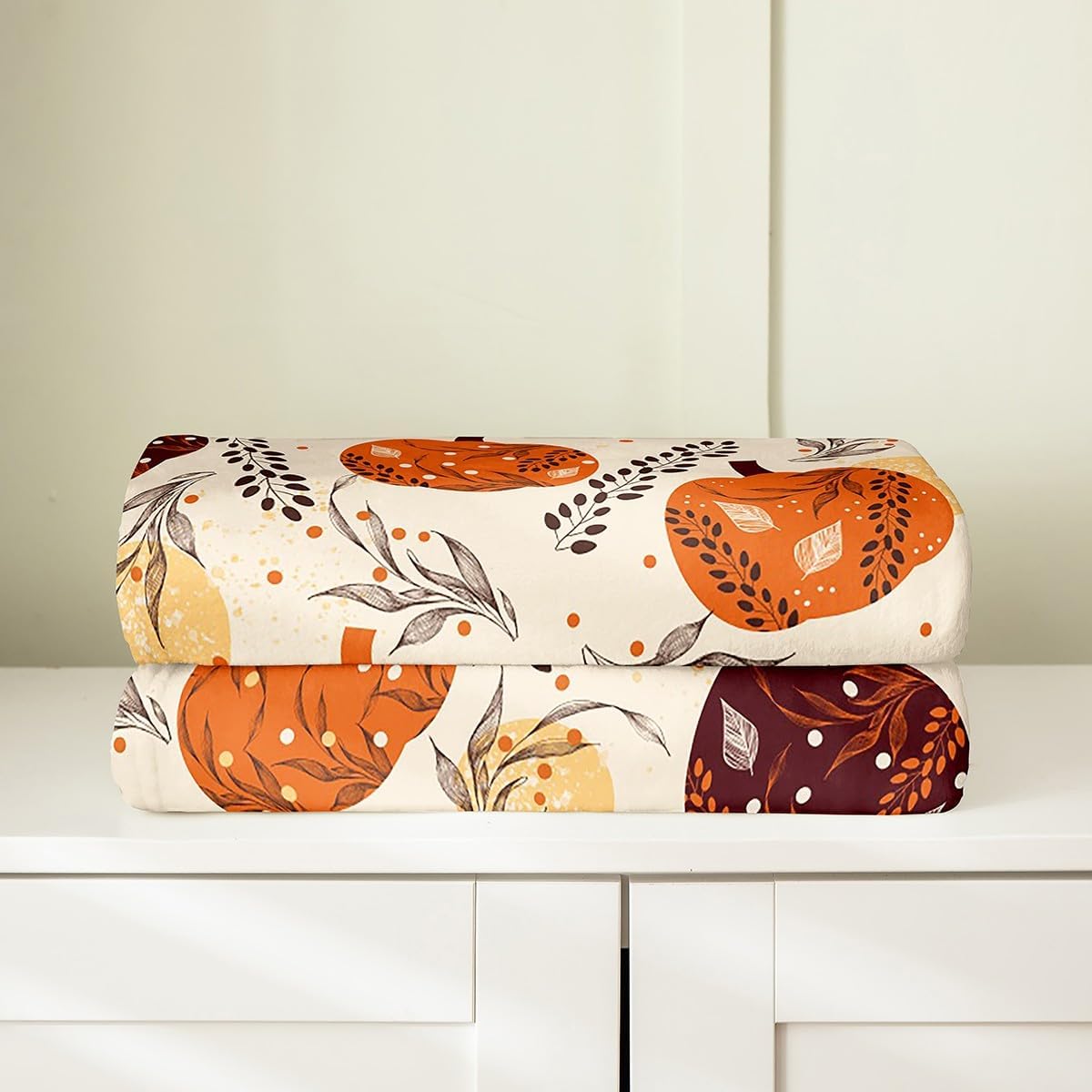 Erosebridal Fall Harvest Pumpkin Flannel Blanket Rustic Countryside Style Fuzzy Plush Throw Autumn Cabin Farmhouse Fleece Blanket for Kids Boys Girls,Pumpkin Leaf Decor for Bed Couch Queen 90"x90"