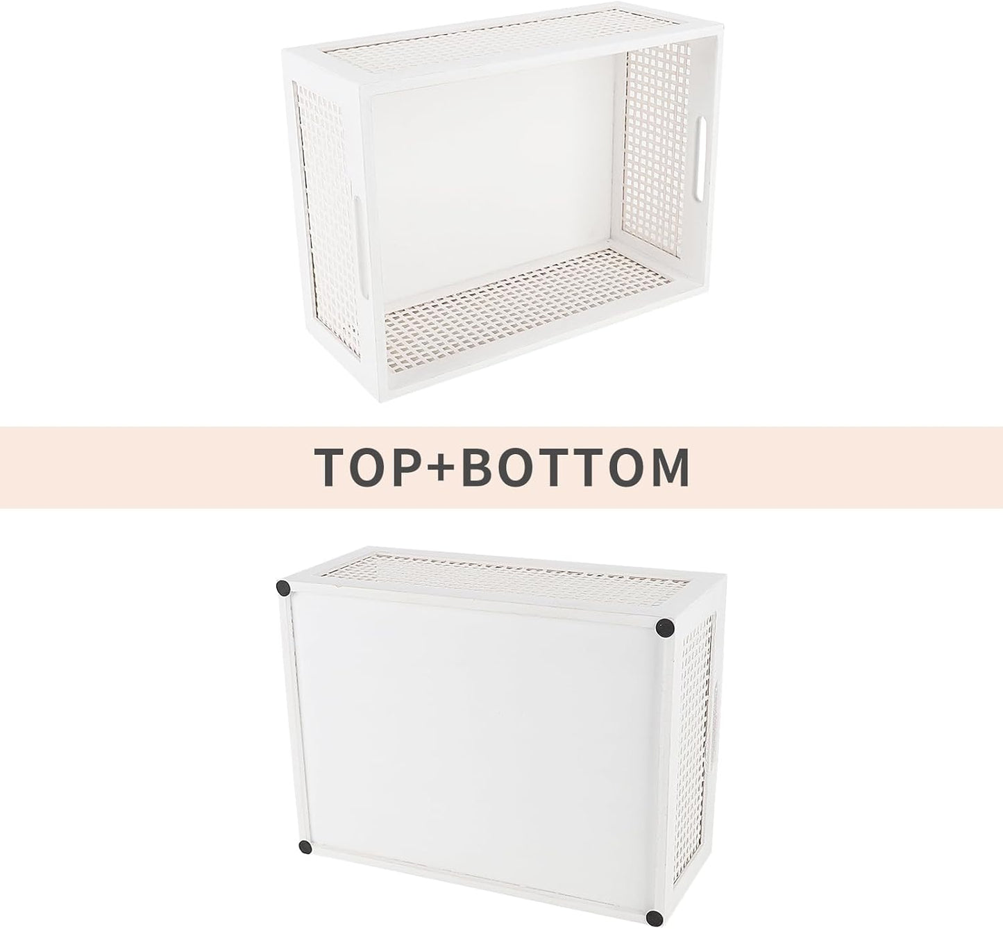 Wood Storage Baskets, Rattan Storage Baskets, Desk Office Drawer Storage Box. (White-Set2)