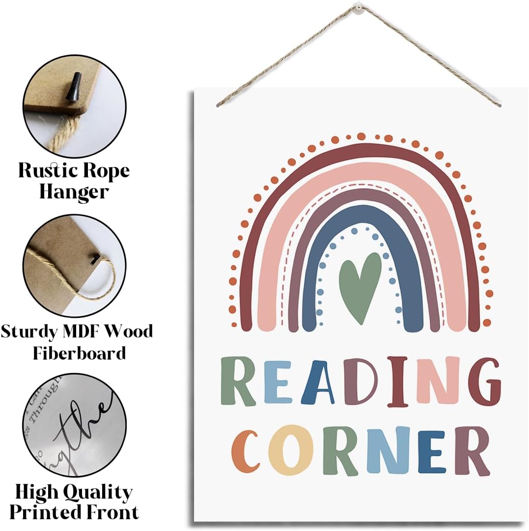 Reading Corner Sign, Farmhouse Wood Sign, Rustic Hanging Wood Plaque Sign, Library Wall Decoration, Classroom Decor, Bookstore Decor Ornaments, Rustic Door Hanger, Classroom Decoration
