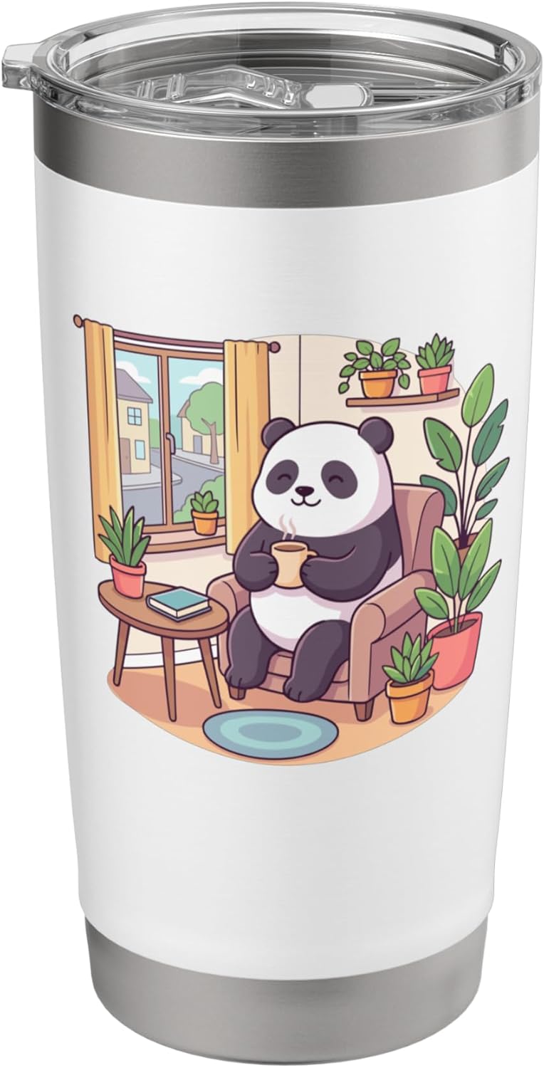Relaxing Panda With Tea Cozy Reading Nook Plants Stainless Steel Insulated Tumbler