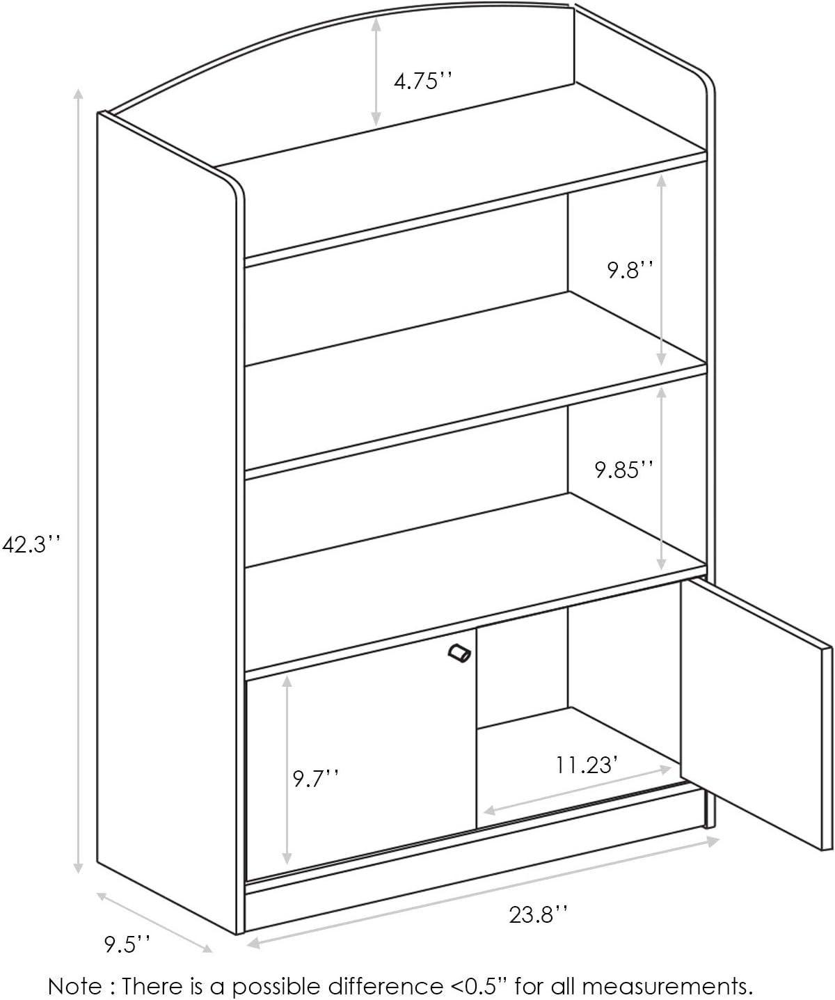 Furinno LOVA Book Shelf, Bookshelf with Storage Cabinet, Bookcase with Door, 11.8 x 23.6 x 37.3, for Living Reoom, Bedroom, Home Office, Light Blue
