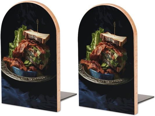 Sandwich Wooden Bookend Non-Slip Book Ends Heavy Duty Book Stopper with Metal Base Books Holderd Decorative Bookends Stands Firmly for Office Supplies