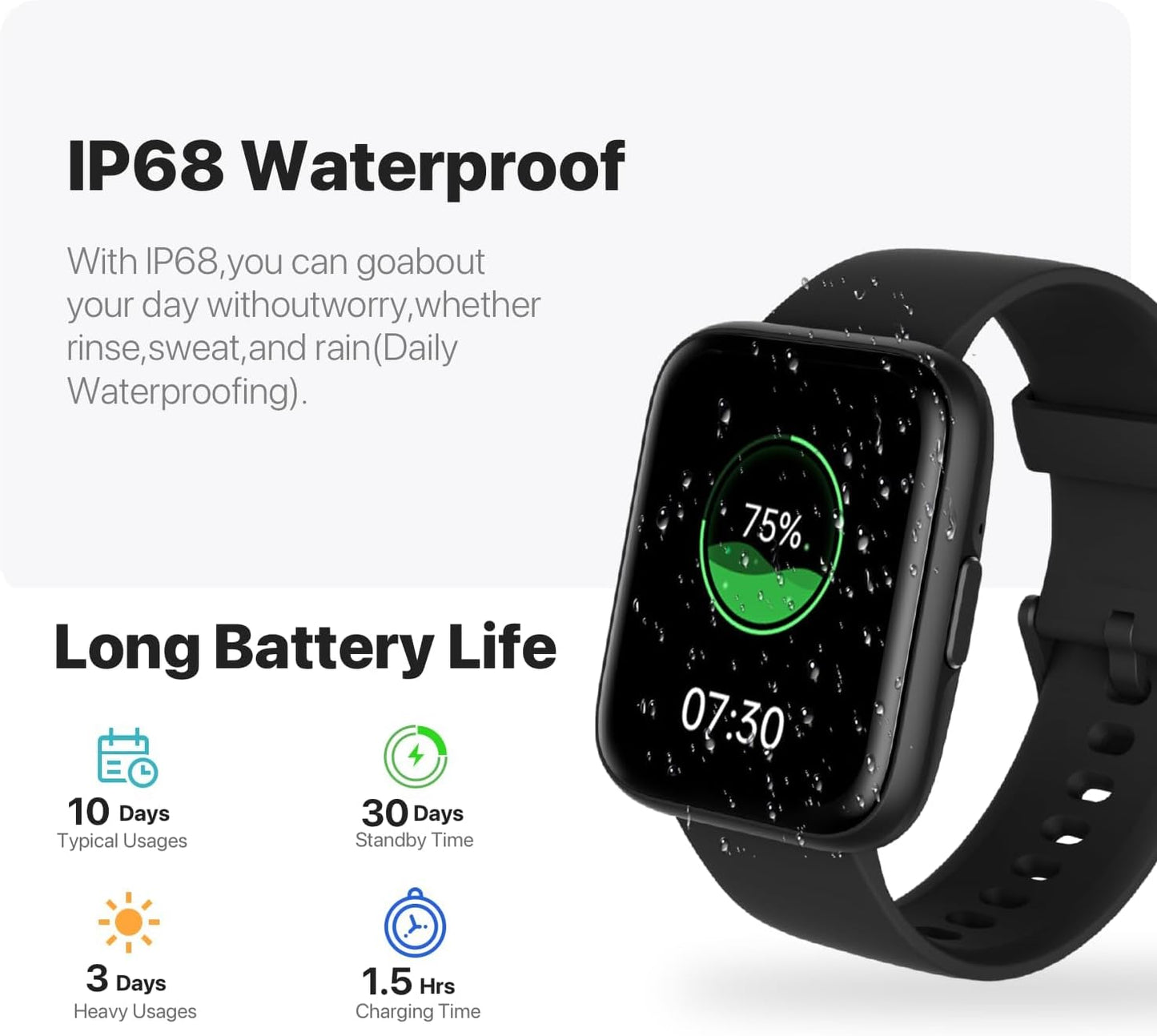 Smart Watches for Men Women - 1.83" HD 2025 Fitness Tracker with 100 Sports Modes, Heart Rate/Sleep Monitor, Bluetooth Call & Music Control IP68 Waterproof for iPhone/Android
