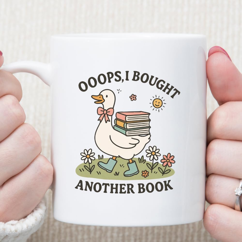 MissDaisy-Funny Book Lover Mug, Cute Reading Coffee Cup, Gifts for Readers, Librarians, Teachers, Bookworms & Introverts, Book Humor Animal Design (Bought another book)