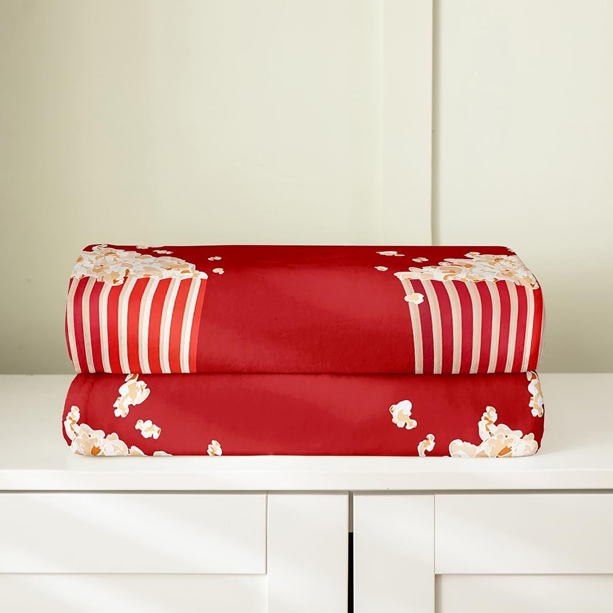 Popcorn Packs Blanket Throw 50x60 Inch Red Yellow Throw Blanket Food Festival Movie Cinema Fleece Blanket for Women Girls Film Theater Comedy Luxury Soft Bedroom Decor Flannel Blanket