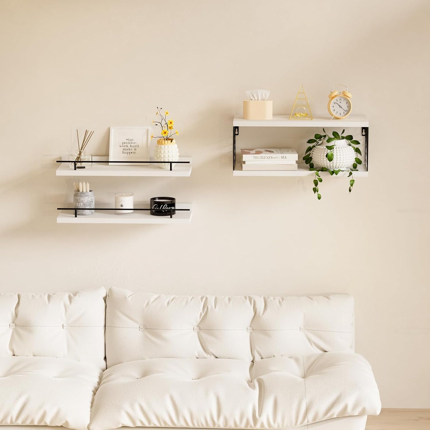 Floating Shelves for Wall, Floating Shelf for Bathroom Set of 3, Floating Shelf for Wall with Toilet Paper Holder for Bathroom, Bedroom, Living Room, Kitchen, Office (White)