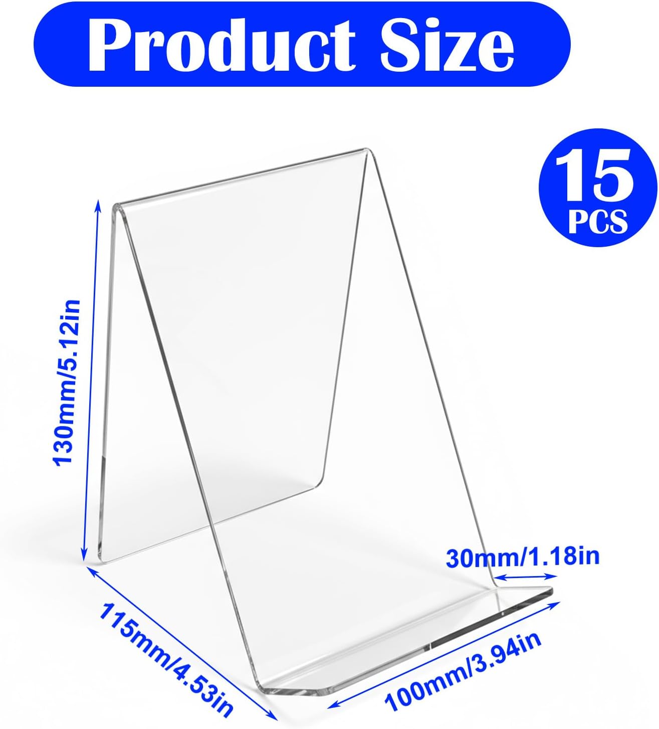 15 Pack 4x5 Inch Acrylic Book Stand Clear Display Easel Holder for Books, Tablets, Pictures, CDs, Artworks, Albums, Magazines, Postcards