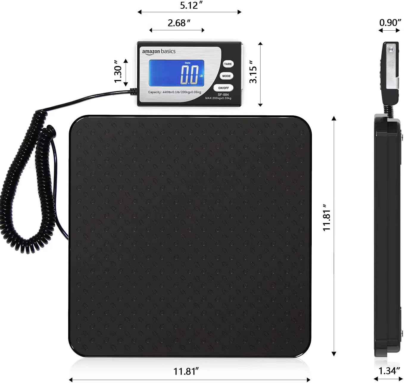 Amazon Basics Digital Postal Scale with Tare Function, Heavy Duty, Aluminium Platform, 440 lb Capacity, Digital Shipping, Portable, Black