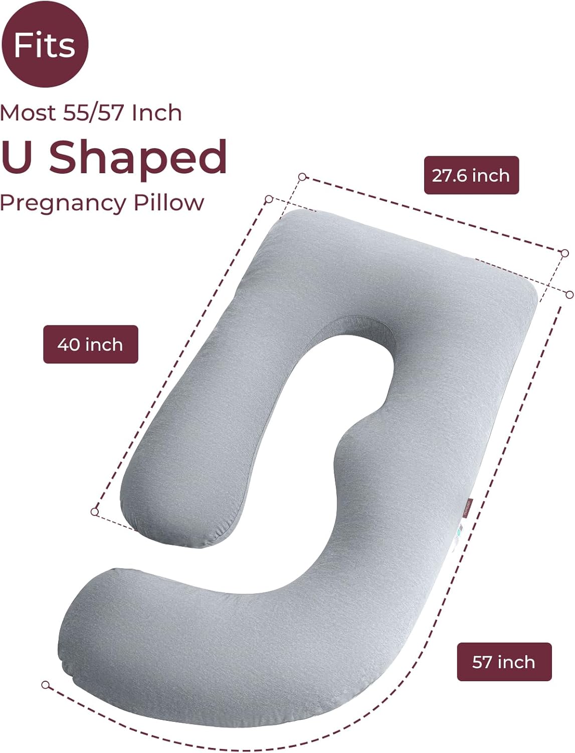 Momcozy Cooling Cover for Pregnancy Pillows, U-Shaped Full Body Maternity Pillow for Side Sleepers 57 Inch - Support for Back, Hip, Belly, Legs for Pregnant Women, Pillowcase Only