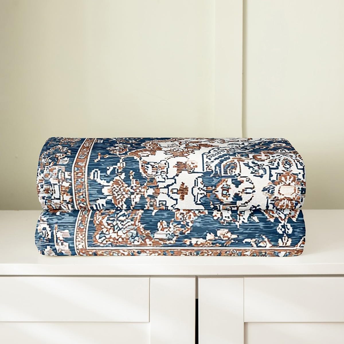 Erosebridal Bohemian Flower Floral Fleece Flannel Blanket Queen 90x90,Distressed Tribal Throw Blanket,Ethnic Oriental Blanket,Native Damask Medallion Fuzzy Blanket Western Nordic Style Bedroom Decor