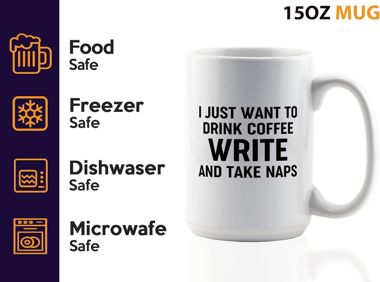 Journalist Coffee Mug 15oz White -Coffee Write Naps - Reading Lover Book Club Gift Author Appreciation Writer Journalism Novelist Scriptwriter