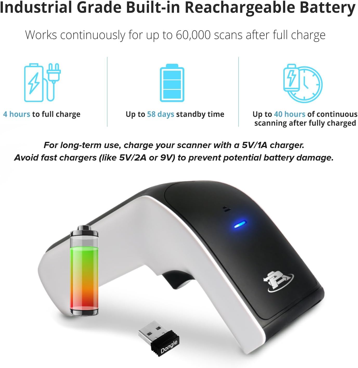 ScanAvenger Wireless Portable 1D&2D with Stand Bluetooth Barcode Scanner: 3-in-1 Handheld Scanner, Rechargeable Battery for Inventory - USB Bar Code/QR Reader (1D&2D with Next Gen Stand)