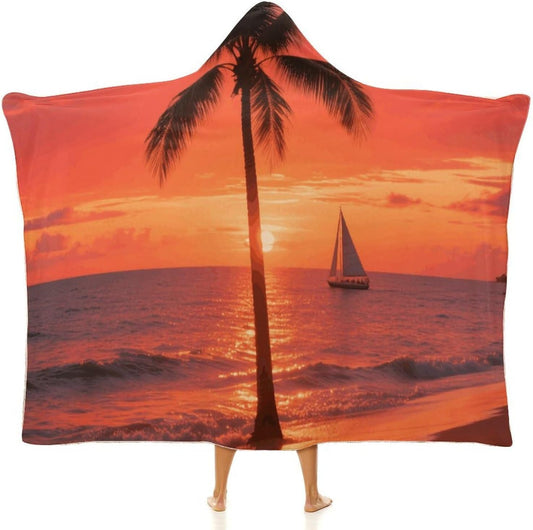 TPalm Tree Wearable Hoodie Blanket for Women Men Fleece Blanket with Hood Oversized Warm Cozy Gifts