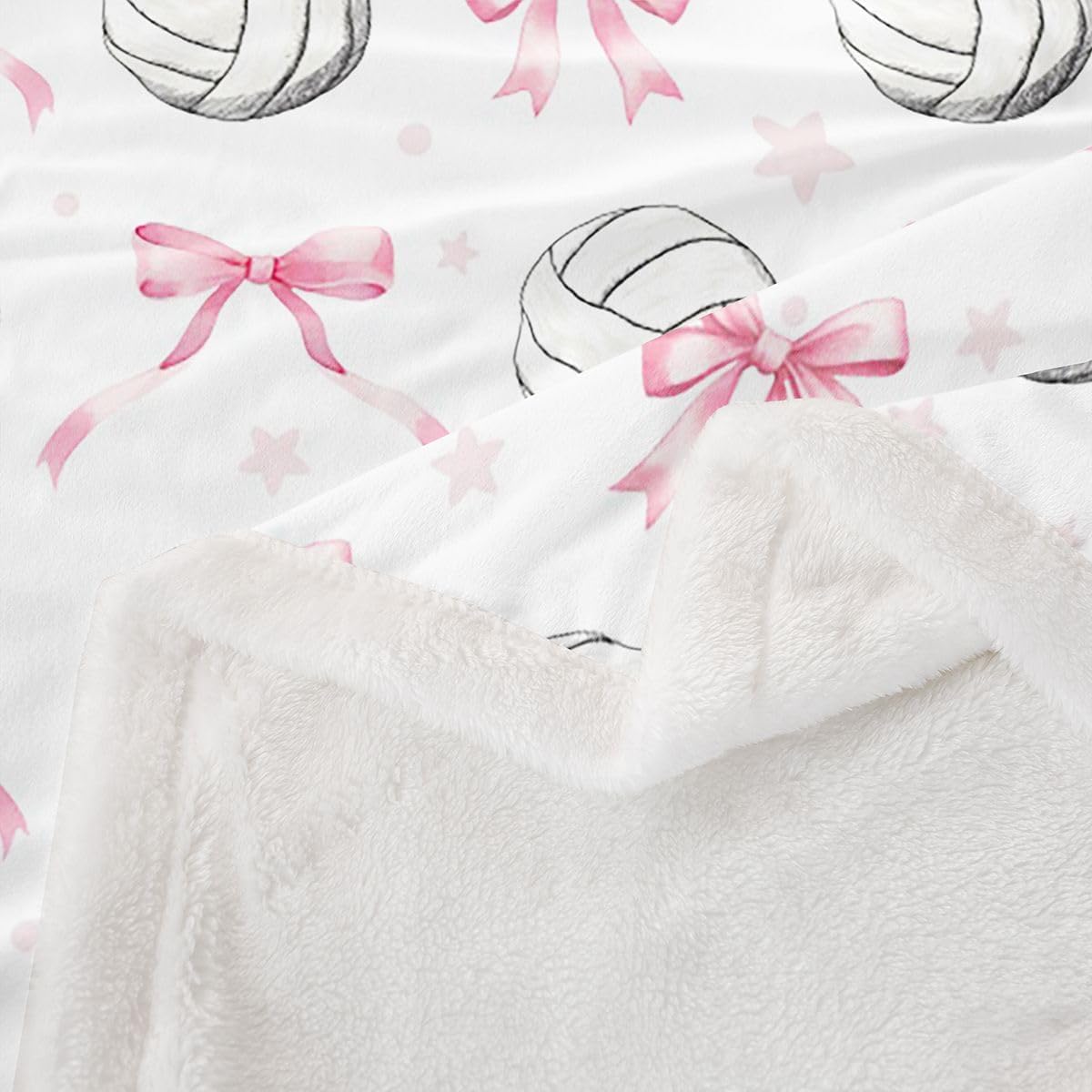 Feelyou Pink Bow Volleyball Sherpa Throw Blanket for Couch Pink Bow Super Soft Cozy Fleece Cute Bowknot Blanket for Winter, Plush Throw Sports Game Baby 30"x40" All Season