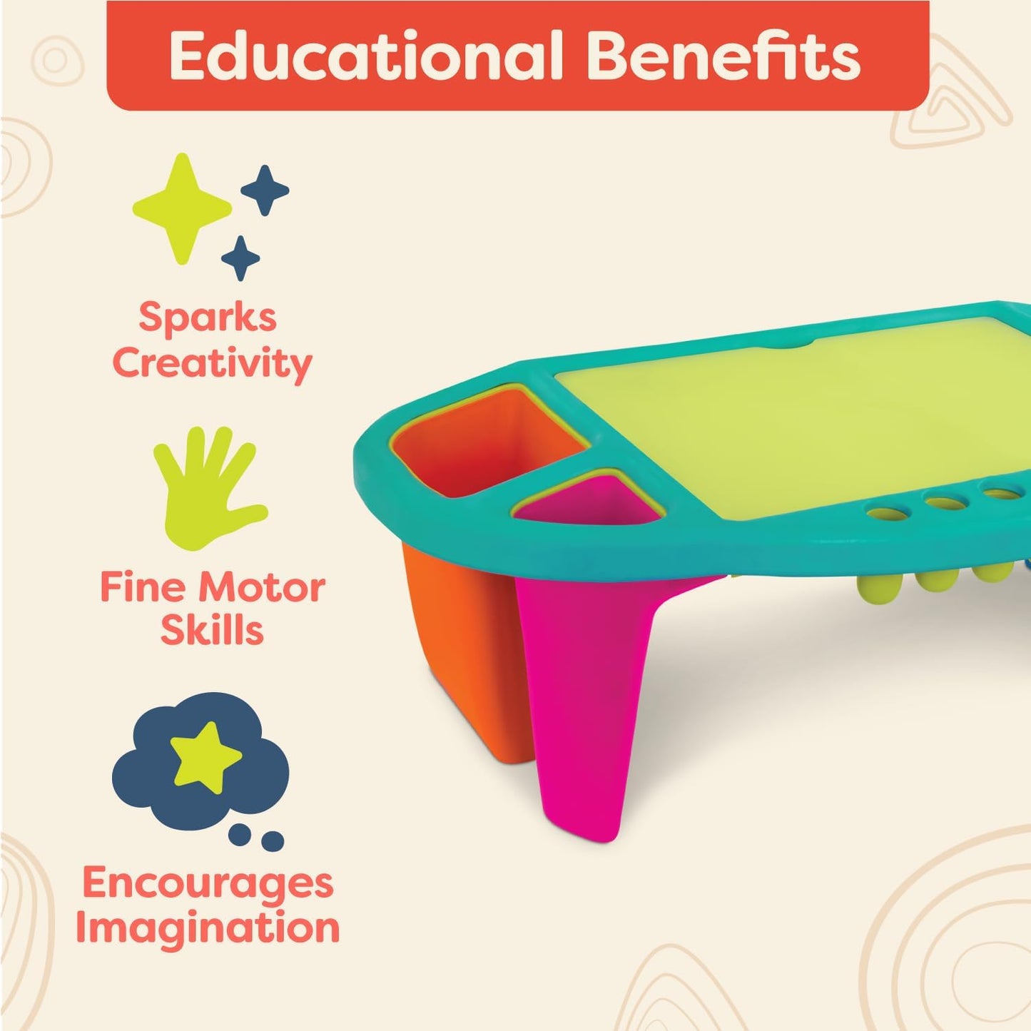 B. toys – Imagination Station – Creative Kids Lap Desk – Lap Desk for Art, Coloring, Writing – Portable Table with Storage Space – Reusable Sticker Set – 3+ Years