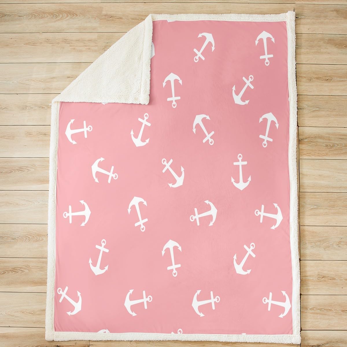 Manfei White Anchor Kids Throw Blanket Ocean Sailboat Pink Bed Blanket for Girls Teens Adults Room Decor, Nautical Theme Blanket for Couch Sofa, Soft and Breathable Fleece Blanket(40 x 50 Inches)