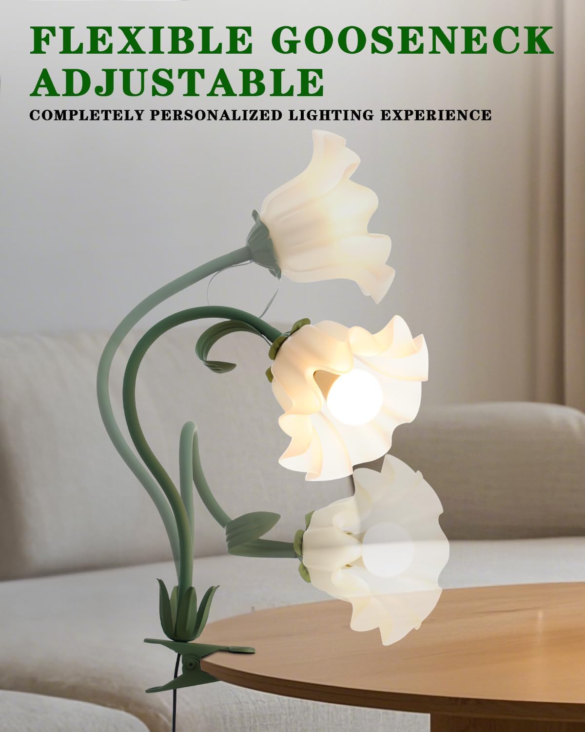 Flower Lamp Clip on Light, 3 Color Modes Eye-Caring Desk Lamp with Clamp, Dorm Room Essentials, Flexible Neck Reading Clamp Lamps for College Bedside Bookshelf Studying Room (Green)