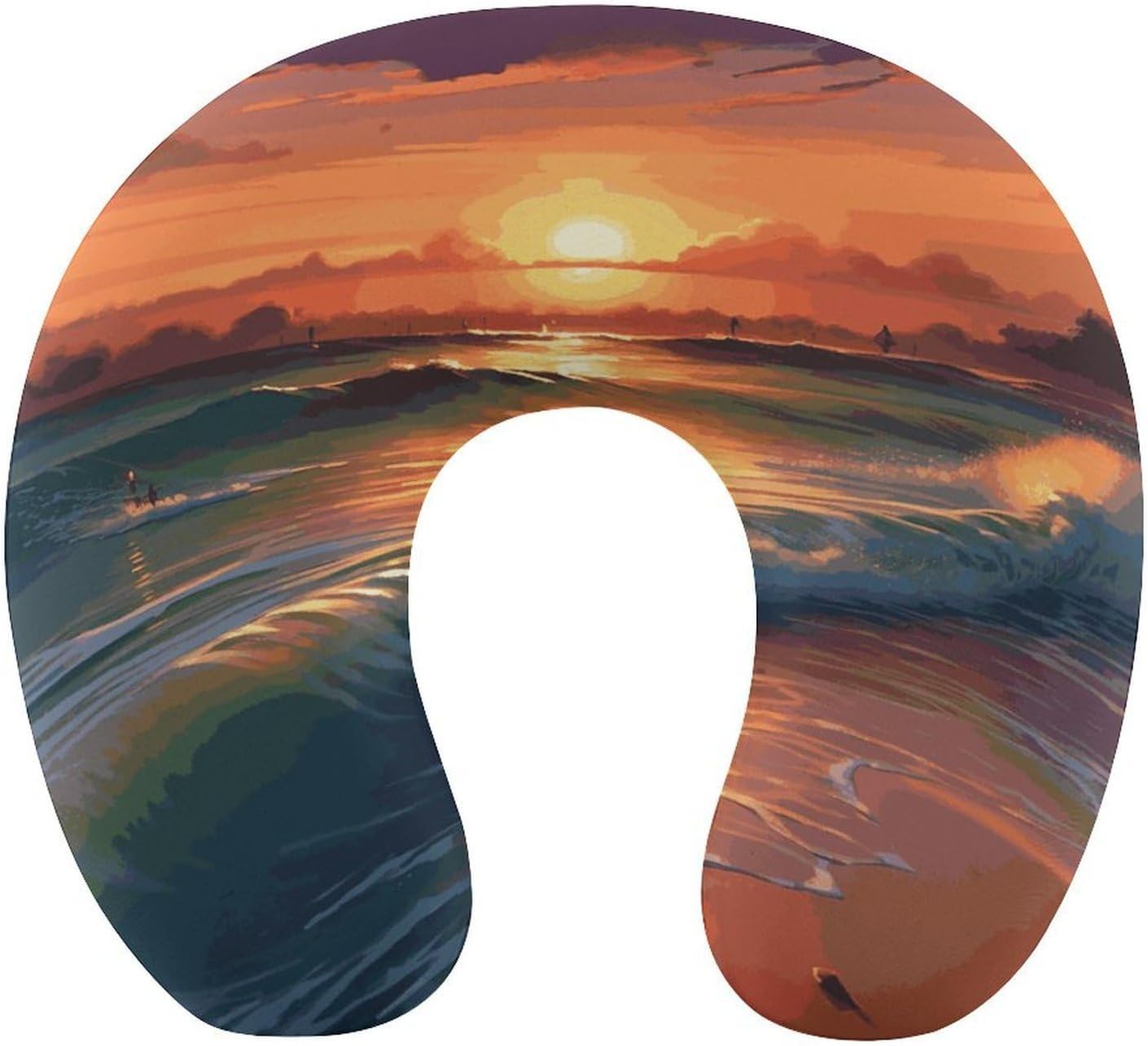 Sunset Seaside Neck Pillow Memory Foam U Shaped Pillows Portable Pillows for Shoulder Travel Head Support Pillow with Concealed Zipper for Airplane Car Home Office
