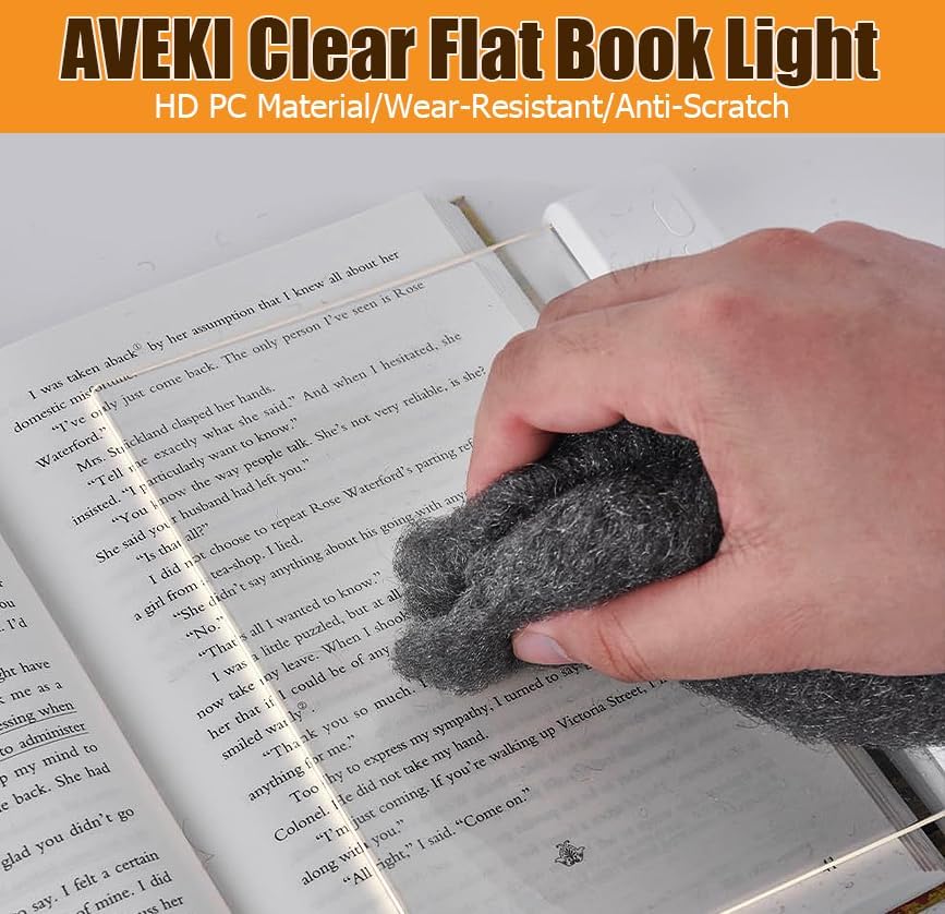 AVEKI Book Light, Dimmable LED Reading Light 3 Color Flat Book Lamp for Reading, Rechargeable Full Page Lights with Timer Portable Bookmark Lights Clip On Study Light for Kids Eye Protection (Pink)