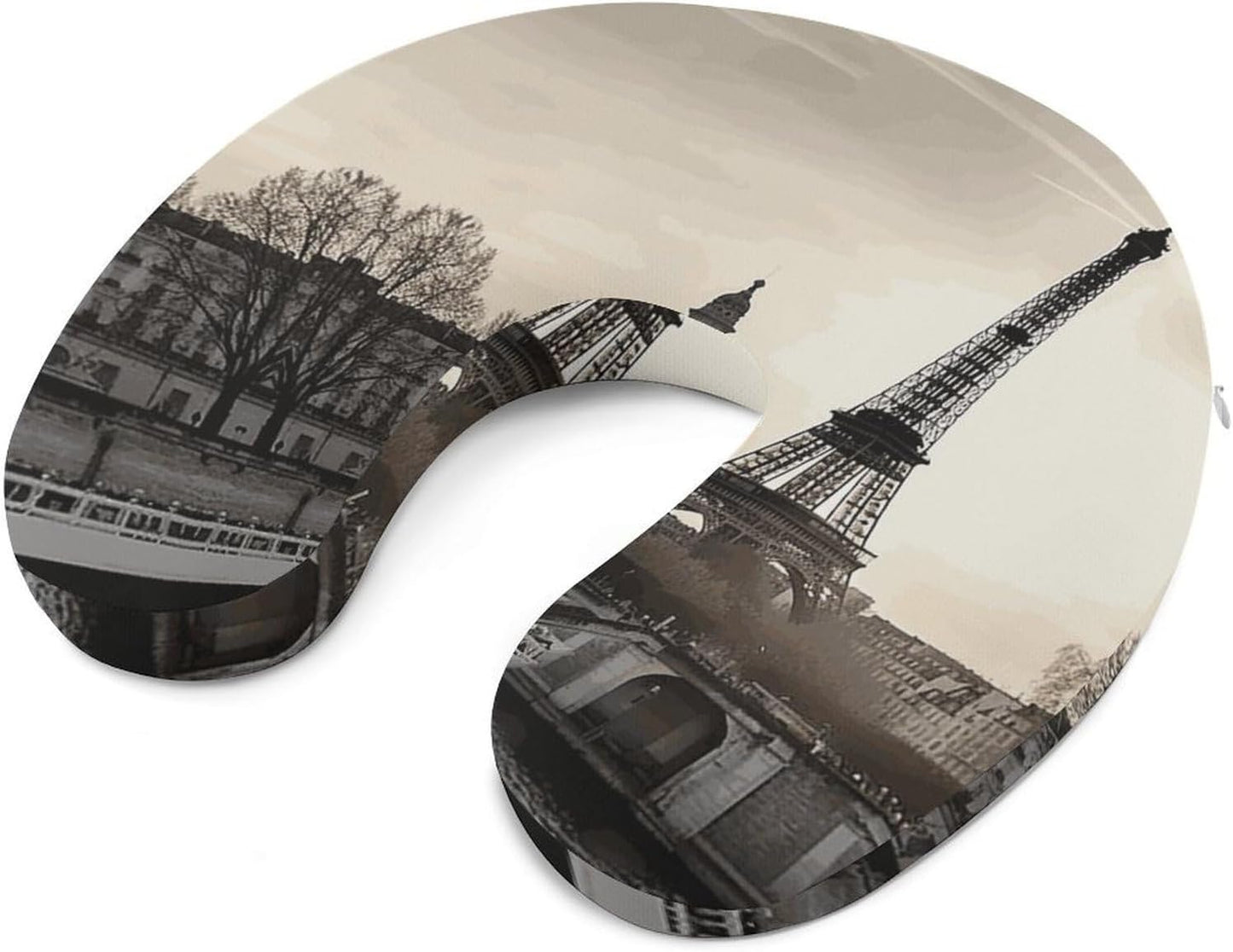 Travel Paris Neck Pillow Memory Foam U Shaped Pillows Portable Pillows for Shoulder Travel Head Support Pillow with Concealed Zipper for Airplane Car Home Office