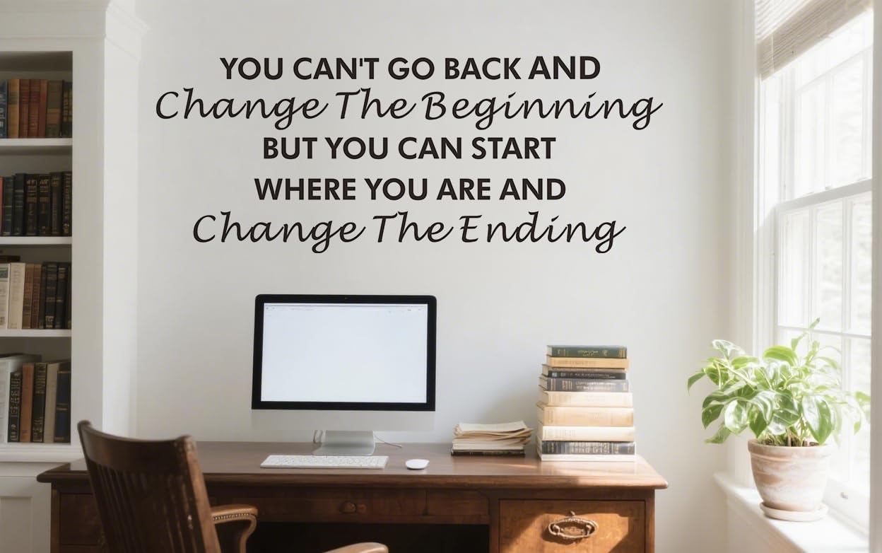 Inspirational Quotes Wall Decals,You Can't Go Back and Change The Beginning Motivational Saying Wall Stickers for Classroom Kid's Room Office, Ability Attitude Positive Vinyl Removeble Wall Art