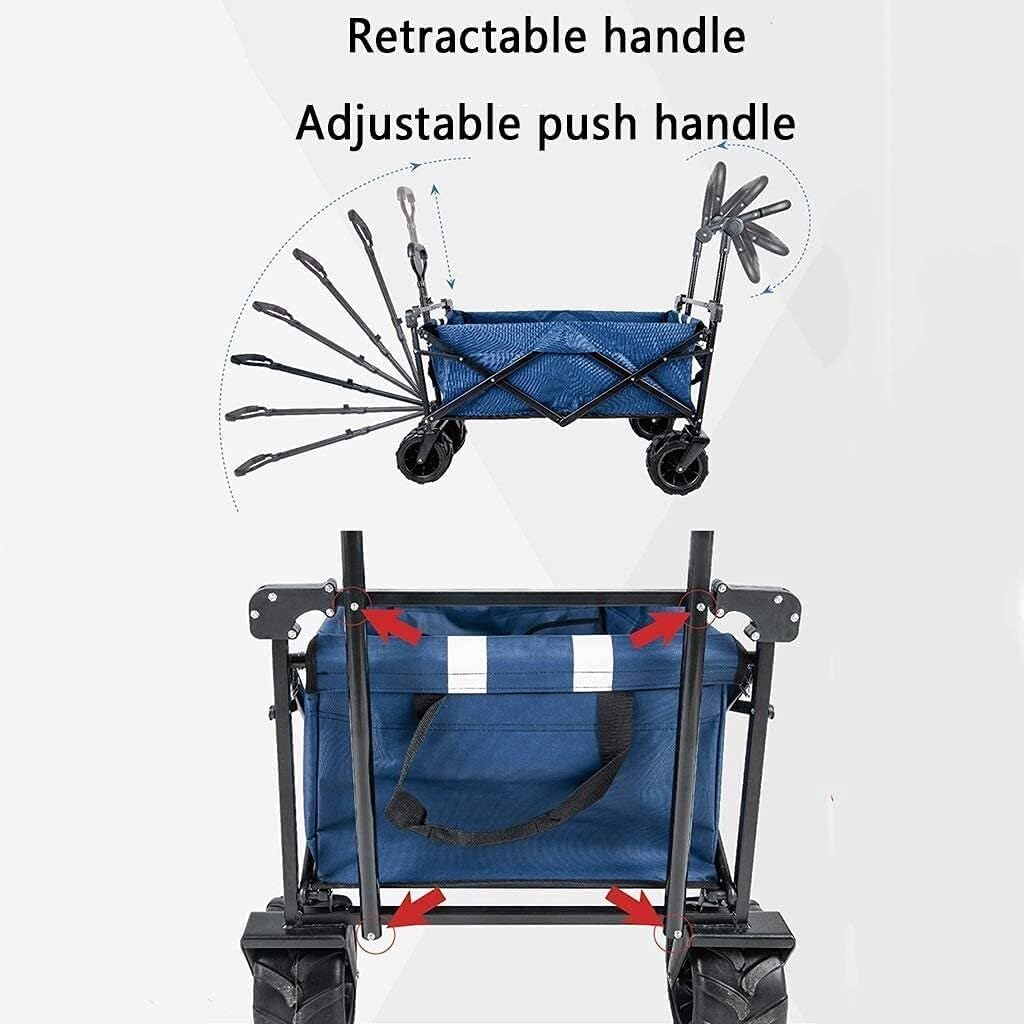 Outdoor Folding Utility Wagon with Removable Canopy, Heavy Duty Garden Trolley, Adjustable Handle, 85kg Load Capacity for Camping, Shopping & Festivals