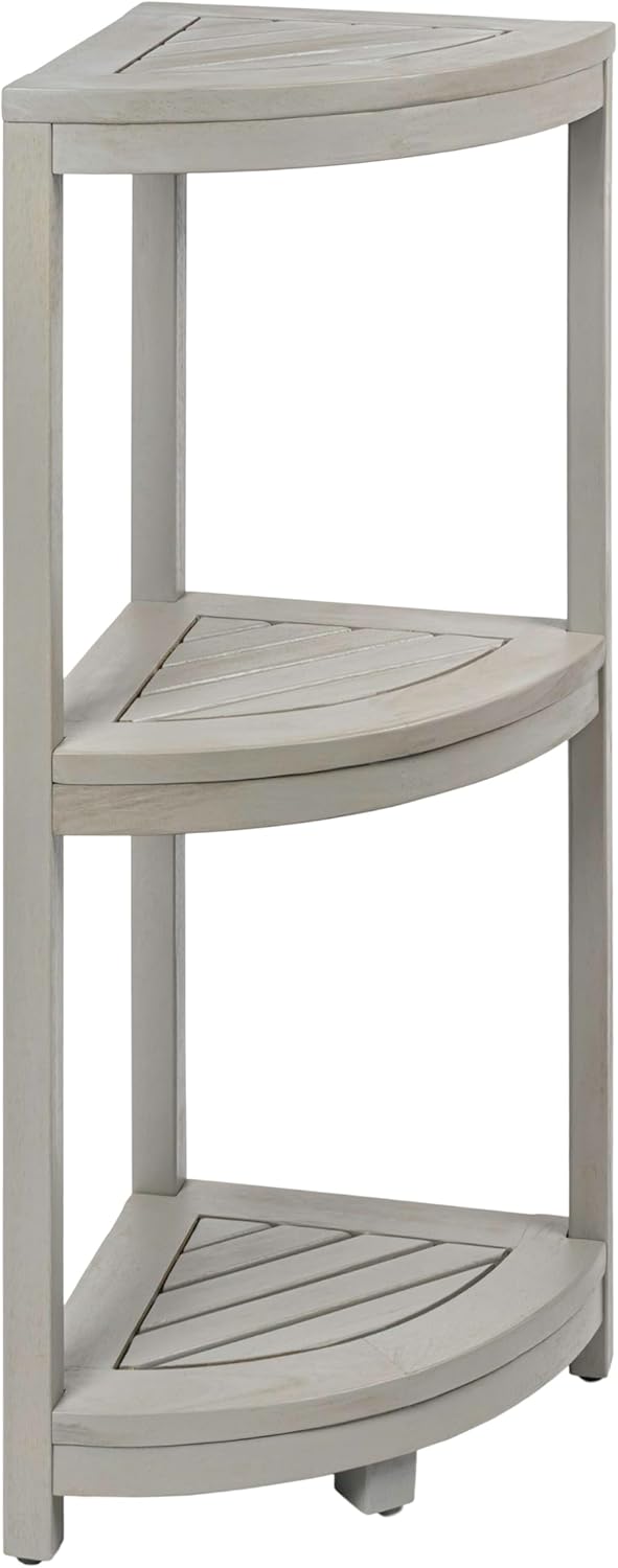 happimess SHF1000G Sela 33" Classic Minimalist 3-Tier Acacia Wood Freestanding Bathroom Corner Shelf, Shower Organizer, Storage Rack for Bath, Office, Kitchen Desktop, Gray