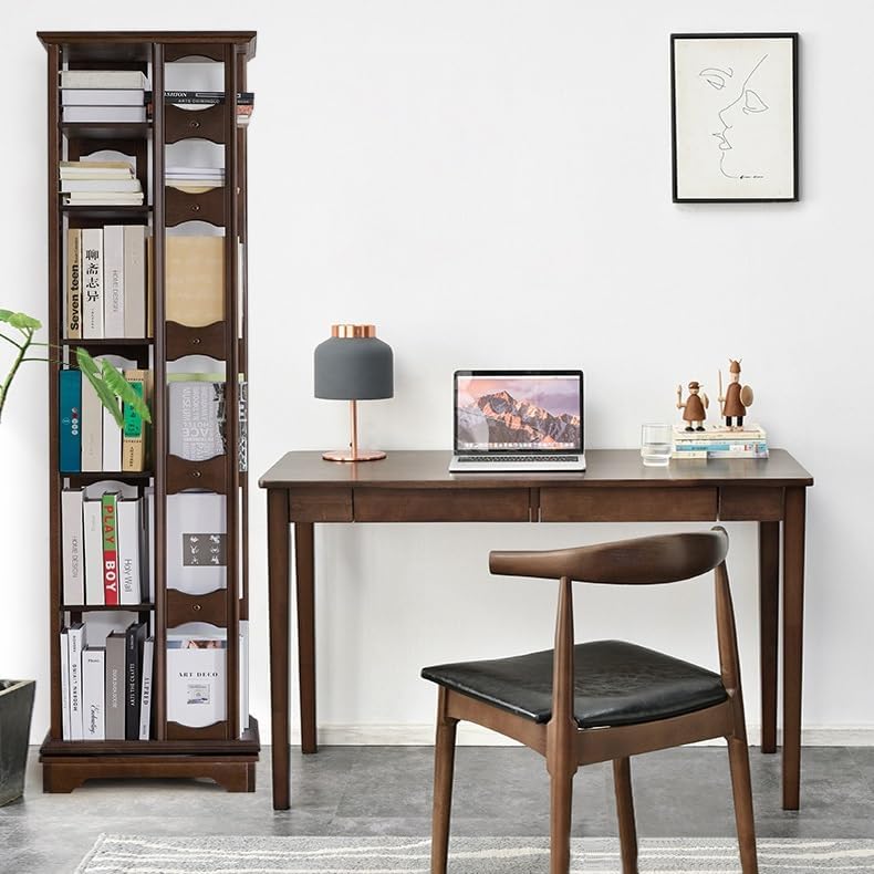 ELZEM 6 Tier Rotating Bookshelf Tower 360° Revolving Bookcase with Base Spinning Bookshelf Square Chinese Style Solid Wood Rotating Bookcase for Bedroom Living Room Study Room