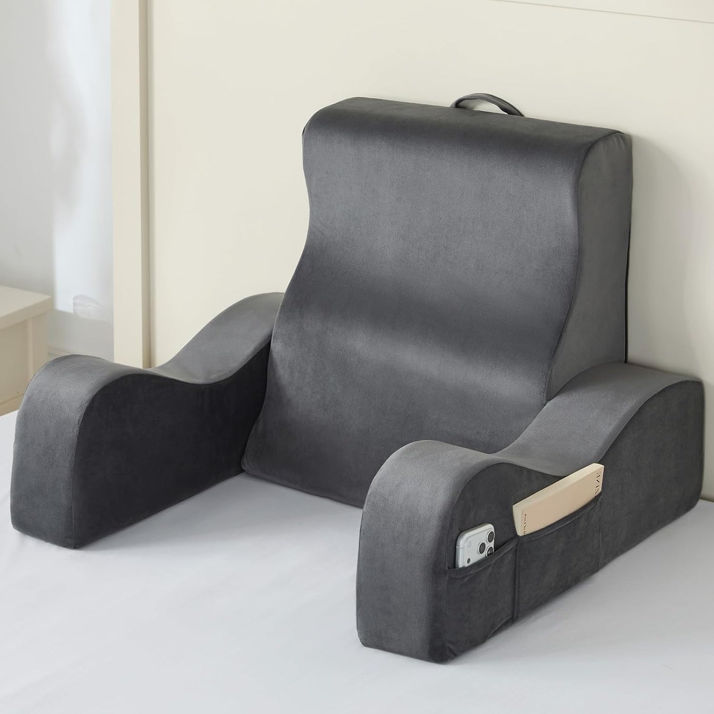 Quilmfoam Reading Pillow for Sitting in Bed Adult, Back Pillow for Sitting Up with Arms, Bed Pillow Back Support for Reading, Nursing, TV, Gaming & Working, Removable Cover, Lightweight 21"