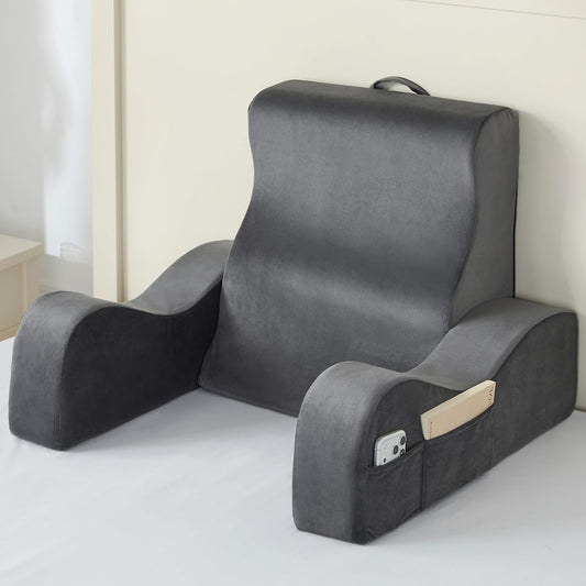 Quilmfoam Reading Pillow for Sitting in Bed Adult, Back Pillow for Sitting Up with Arms, Bed Pillow Back Support for Reading, Nursing, TV, Gaming & Working, Removable Cover, Lightweight 21"