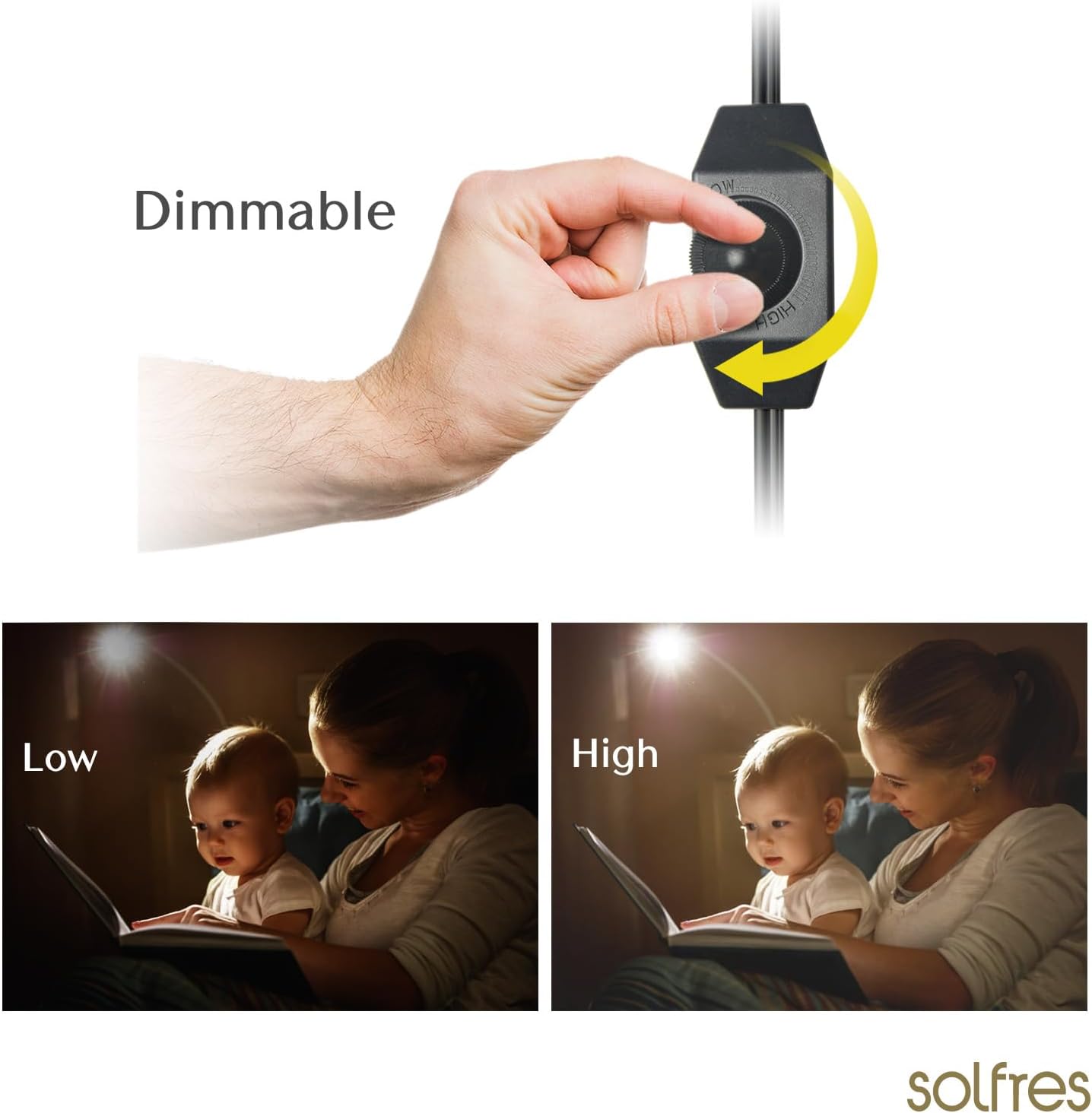 Solfres Patented Innovative Design Headboard Reading Light. No Drilling Golden Book Light for Bedtime Reading. Dimmable LED Book Reading Lamp with Bulb. Movable & Flexible, Gold