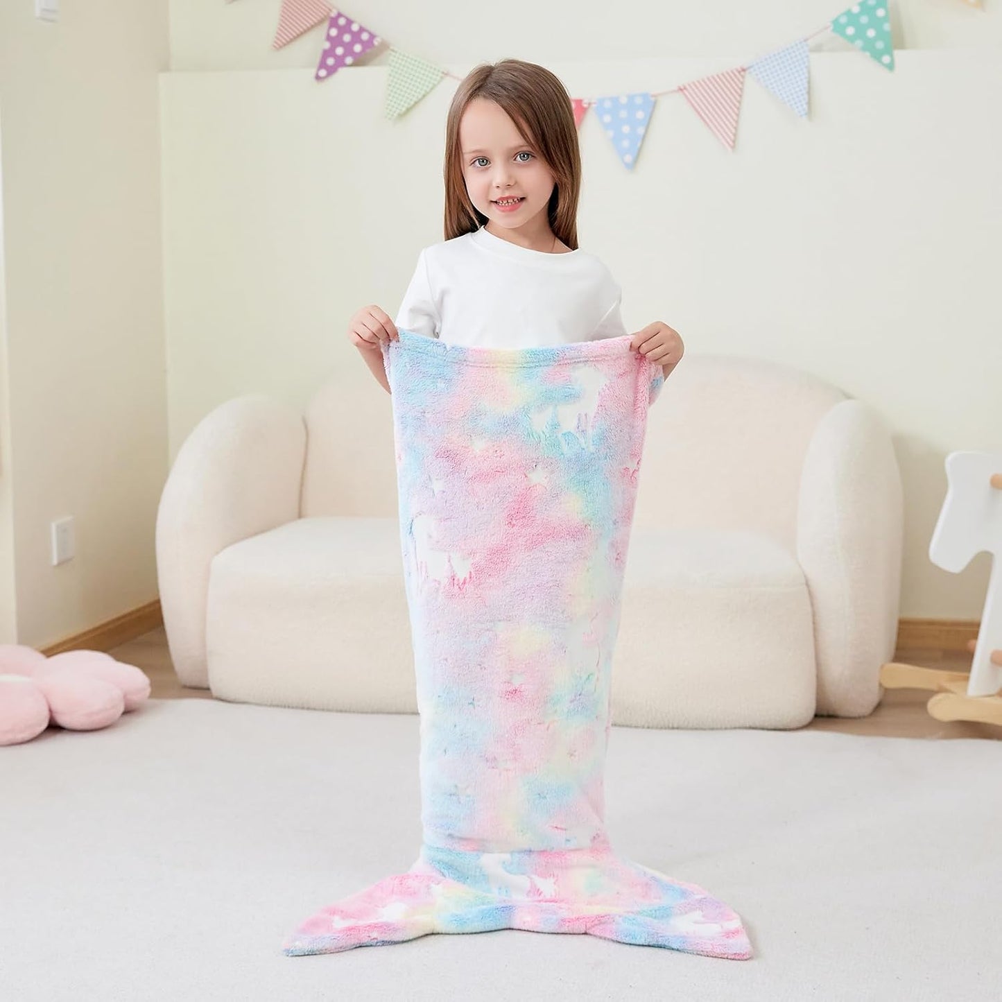 Viviland Kids Mermaid Tail Blanket - Mermaid Tail Blankets Glow in The Dark - Flannel Mermaid Blanket Gifts for Girls - Luminous Unicorn Super Soft Tie Dye Girls - Multicolor Jellyfish 17"×39"
