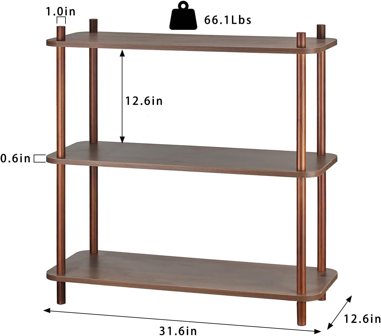 Vintage 3 Tier Wooden Bookshelf,Small Shelf Organizer,Sturdy Bookcase, Modern Small Shelf Stand, Floor Standing Shelf,Stable Display Stand for Home Office (31.5 in)