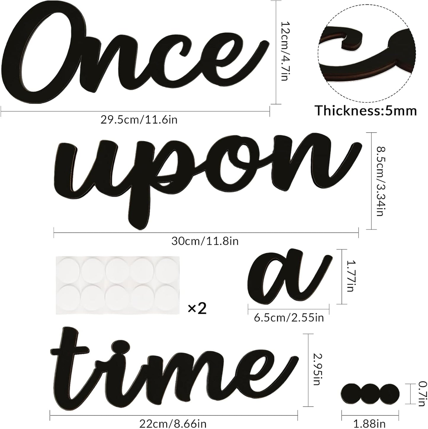 Once Upon a Time Sign Nursery Wall Decor Wooden Once Upon a Time Wall Decor for Reading Nook Nursery Bedroom Bookshelf Birthday DIY Decoration (Black)