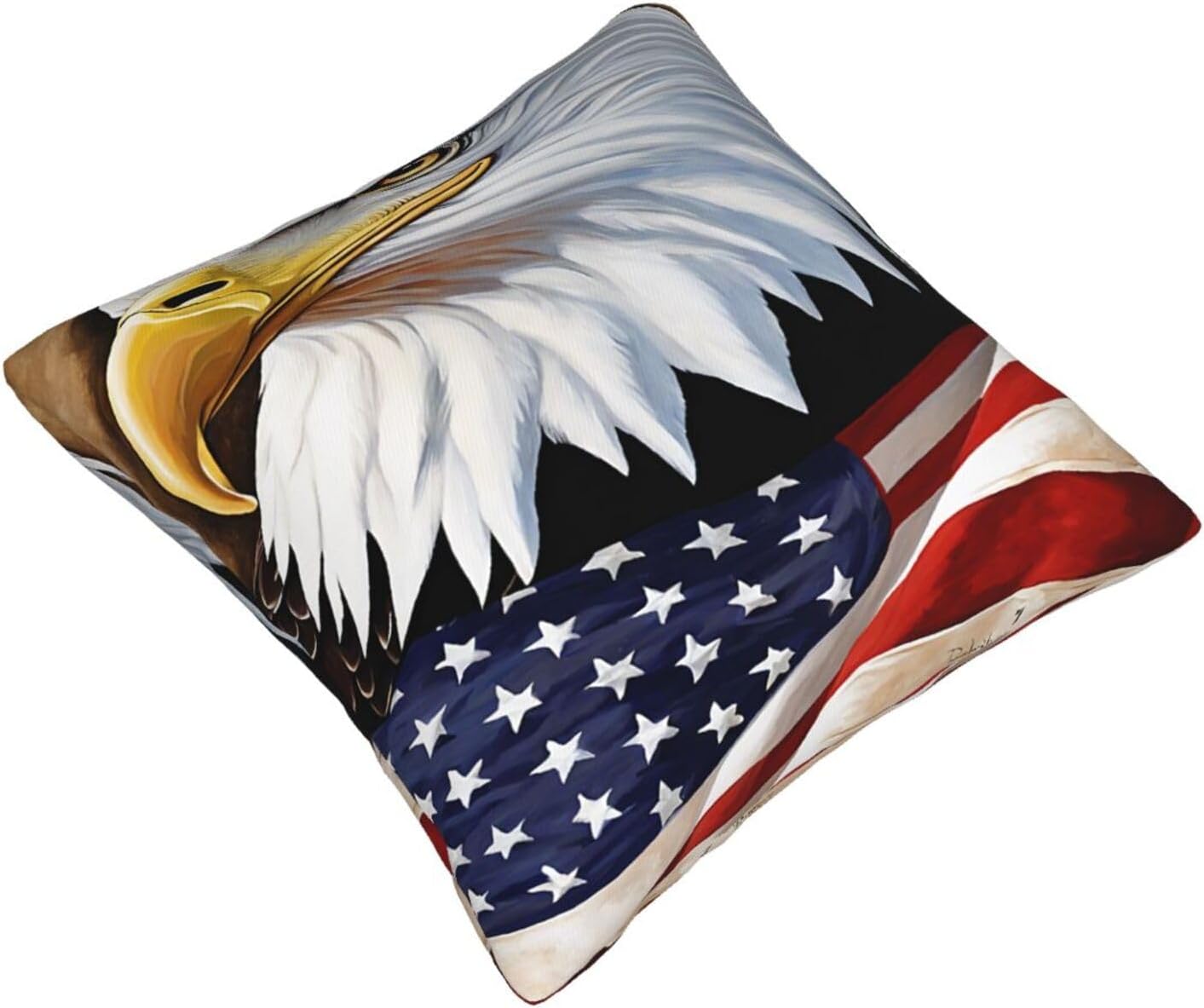 All-Season Square Pillow Covers 18"X18", Patriotic Bald Eagle Flag, Decorative Throw Pillow Covers For Sofa Bed Couch, Hidden Zipper Cushion Cover, Square Lumbar & Accent Pillowcases For Home Decor