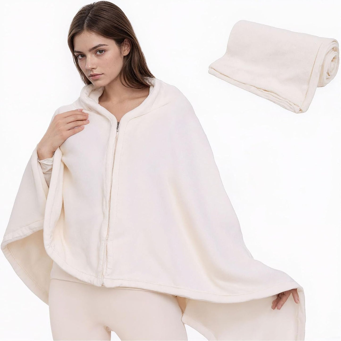 Wearable Blanket Poncho for Women & Men - 59"x31" Flannel Fleece Shawl Wrap, Soft Office Chair Blanket