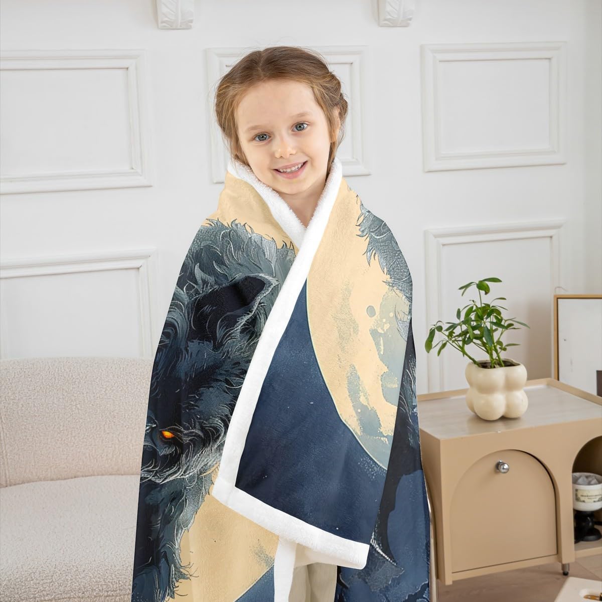 Howling Wolf Throw Blanket,Gothic Castle Blankets Kids Boys Teens Men Room Decor,Western Moon Night Werewolf Theme Fleece Blanket Horror Wild Animals Sherpa Blanket,for Chair/Sofa,50"×60"