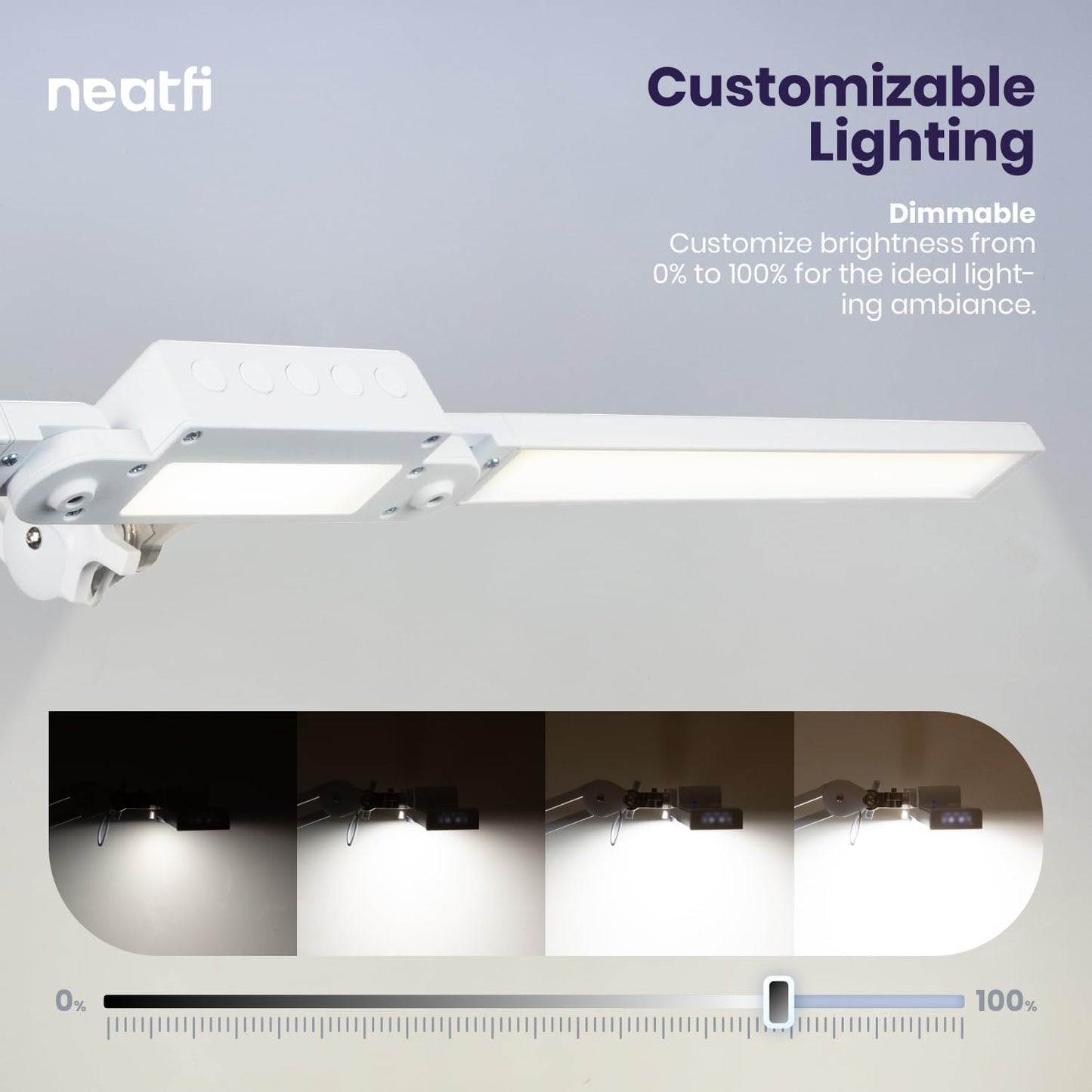 Neatfi LED Desk Lamp | 3,000 Lumens | Dimmable 30W Desk Light | 360 SMD LEDs | CRI 95 | Adjustable Color Temperature | Task Lamp for Home, Office, or Workbench (CCT, White, 41 Inches)