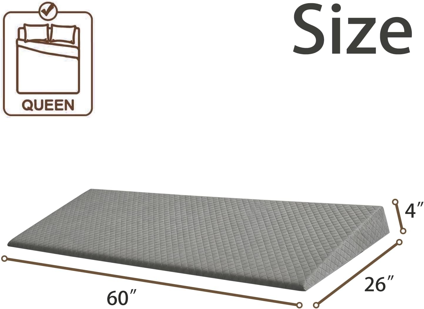 Queen Size Wedge Pillow for Sleeping - 4 Inch Bed Wedge Pillow for Acid Reflux, GERD, Sleep Apnea & Snoring Relief - High Density Foam Mattress Elevator for Back Pain, Post Surgery Recovery - Grey