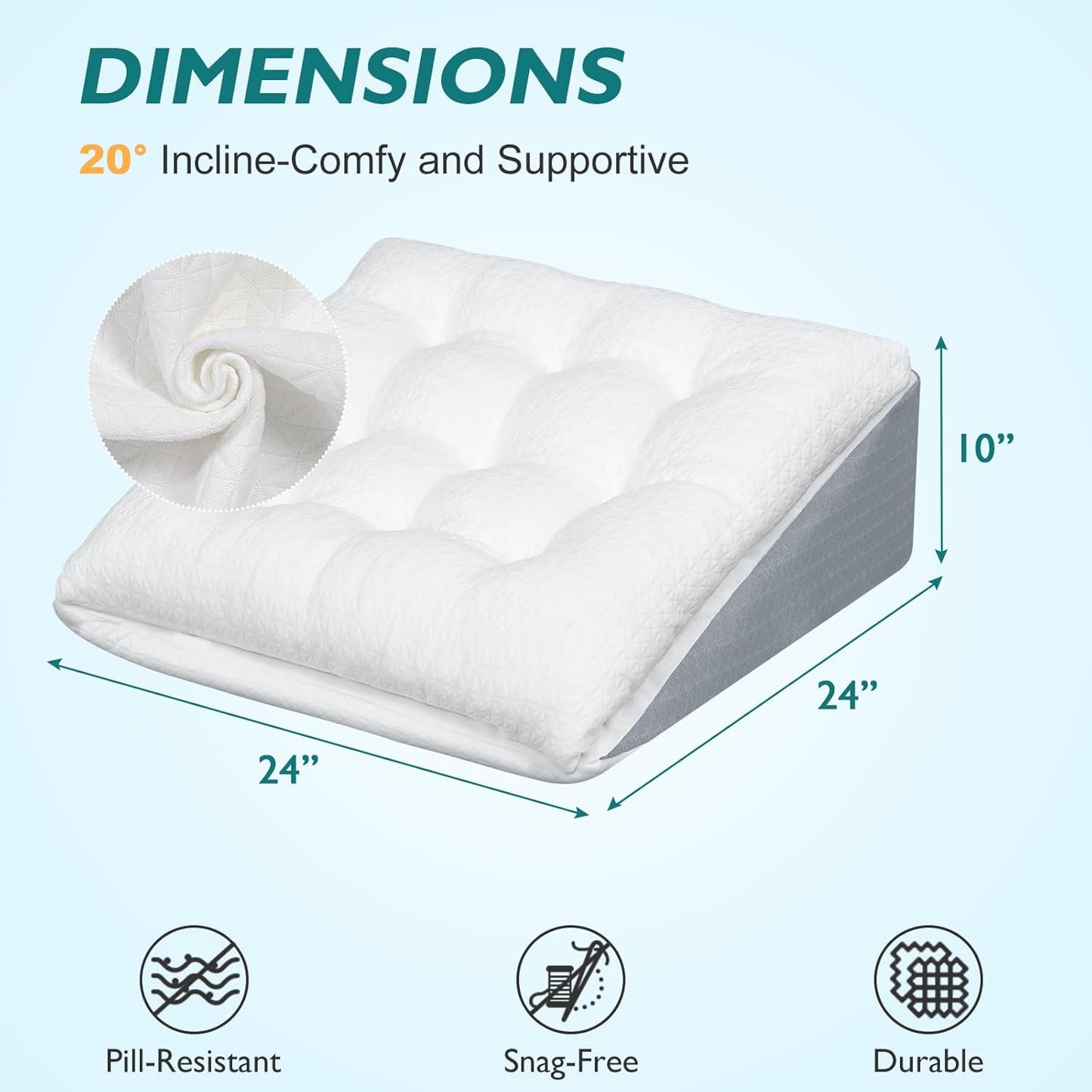 TANYOO Bed Wedge Pillow for Sleep Apnea 10 Inch Gerd Pillow Patent Dual Layer Triangle Pillow Adjustable Shredded Memory Foam Topper Soft Support Ideal for Acid Reflux, After Surgery, Snoring