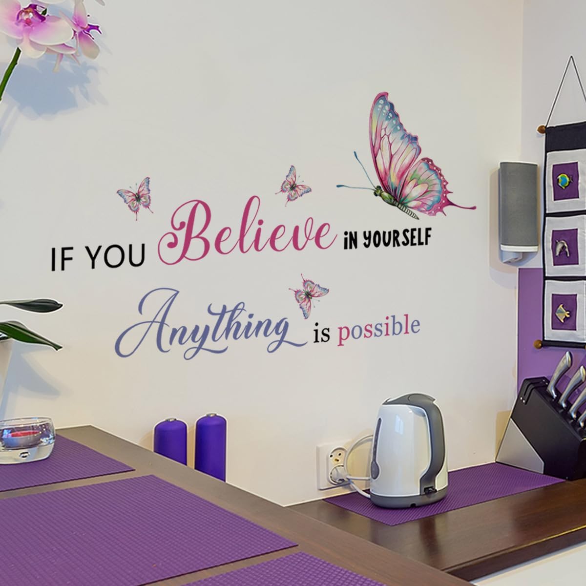Believe in Yourself Positive Quotes Inspirational Wall Decals for Girls Bedroom Removable Colorful Office Decor for Women Vinyl Motivational Stickers Peel and Stick with Butterfly Art Murals