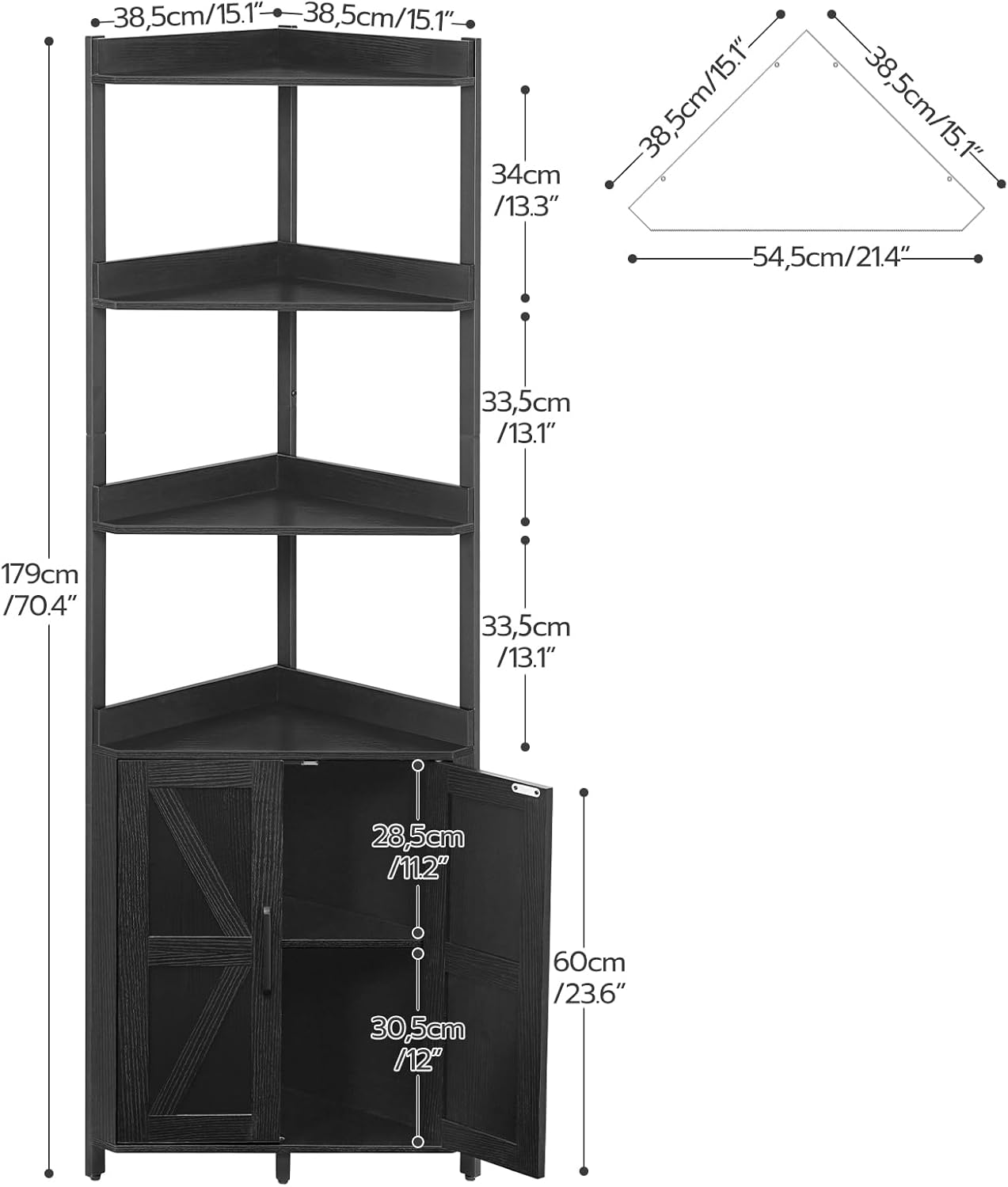 HOOBRO Corner Shelf with Storage, Tall Corner Storage Cabinet, 5-Tier Corner Bookshelf with Protective Fence, for Living Room, Black BB78CJ01