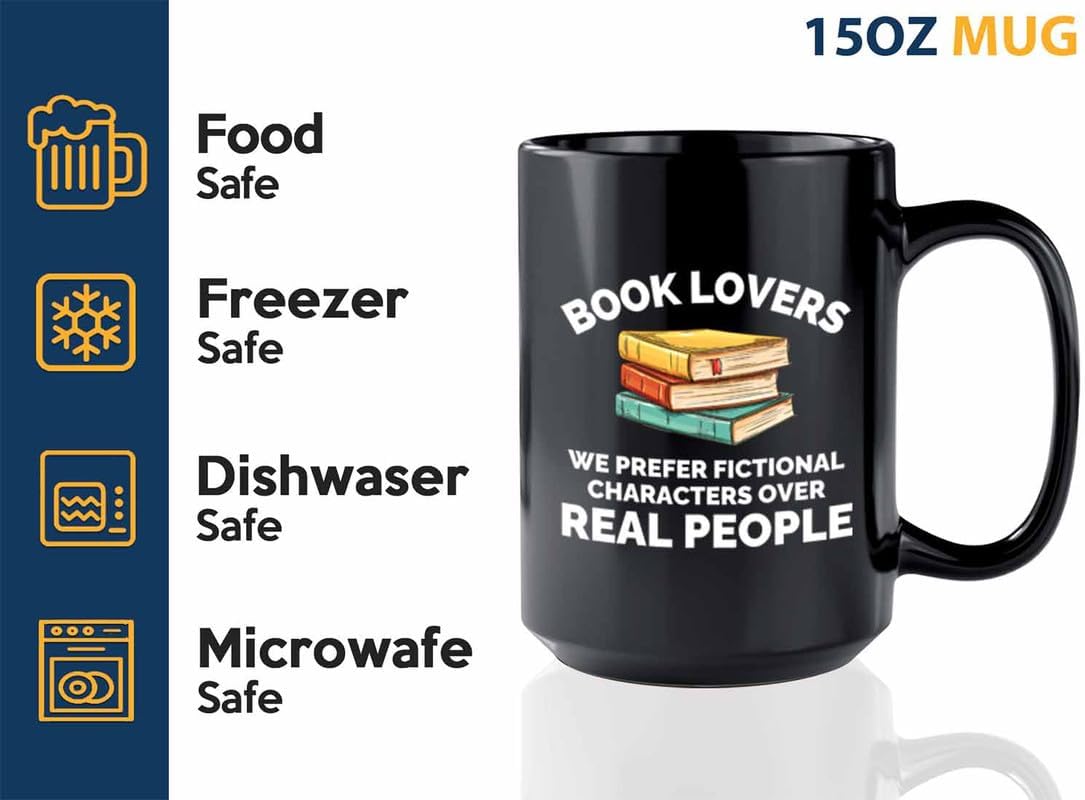 Book Lover Coffee Mug 15oz Black - We prefer fictional - Gift For Poets Bookish People Bibliophile Librarian Book Club Reader