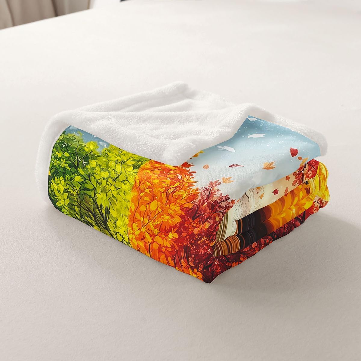 Manfei Life Tree Throw Blanket Book Reading Lover Soft Cozy Fluffy Blanket for Bed Sofa Couch Rustic Style Fall Leaves Blankets Plush for Kids Adults Room Decor 30"x40" Orange Blue