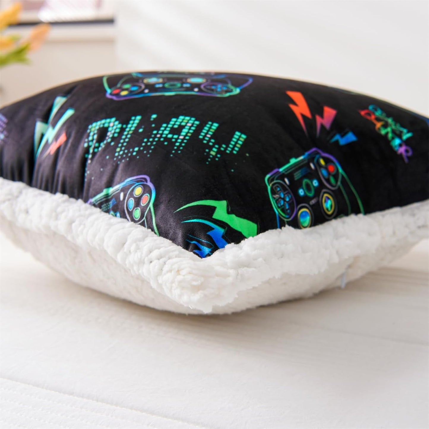 Aimuan Kids Back Resting Pillow for Gaming Reading and Watching TV Bed Rest Wedge Backrest Pillow with Arms Back Support for Sitting Up in Bed Cushion Incline Rest Sleeping Pillow (Black-Gamer)