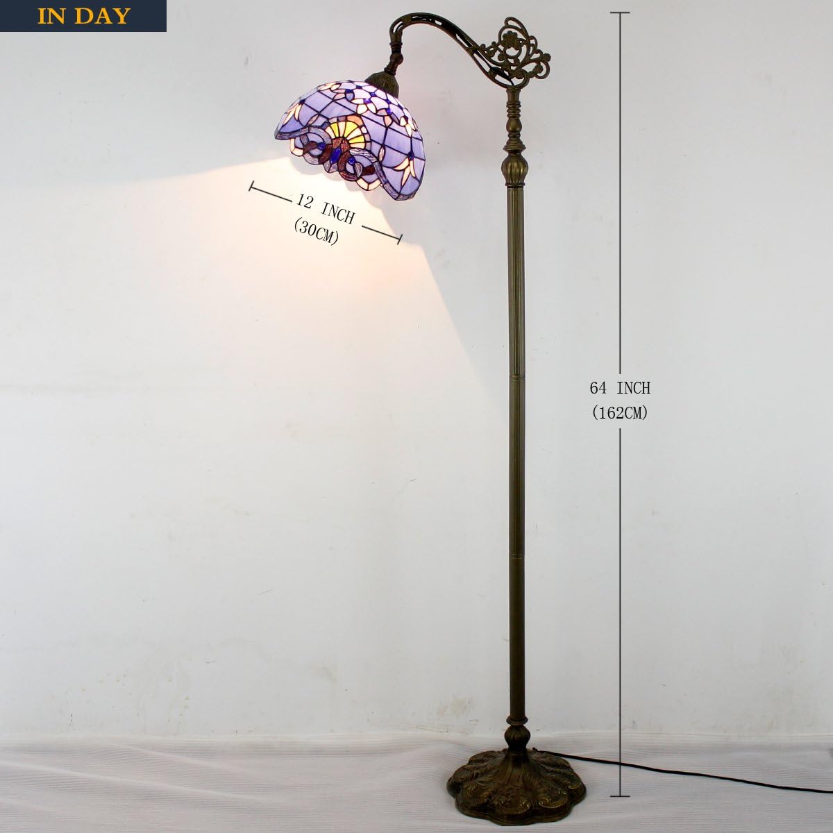 WERFACTORY Floor Lamp Tiffany Style Blue Purple Stained Glass Arched Lamp 12X18X64 Inches Gooseneck Adjustable Corner Standing Reading Light Decor Bedroom Living Room S003C Series